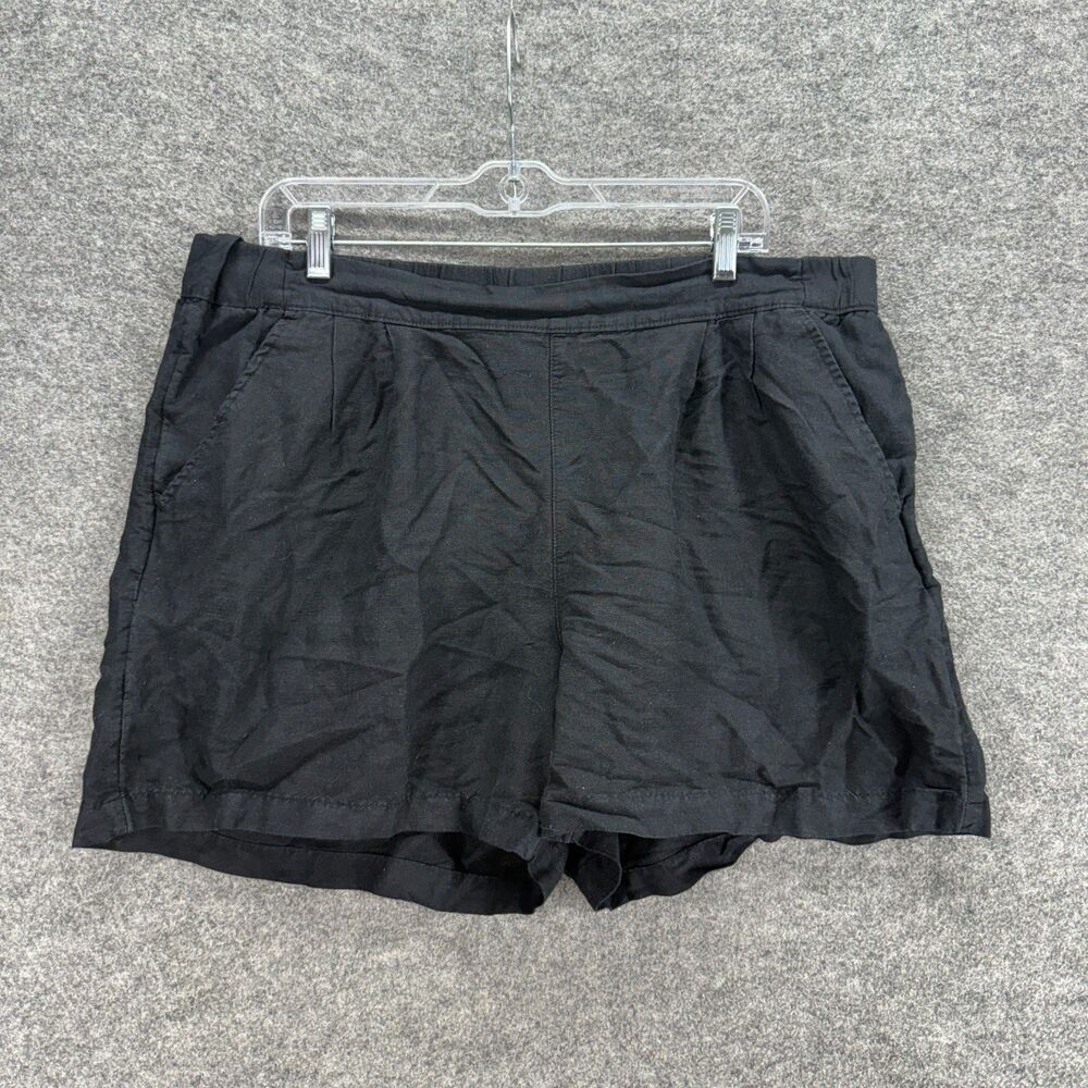 A New Day Shorts Women XL Black High Rise Chino Pockets Pull On Linen Casual